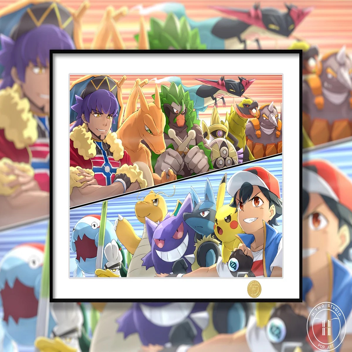 Ash vs Leon Pokmon Art Print | 5040cm Framed Wall Art | H-TWO Studio Limited Edition